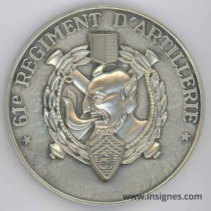 61° Régiment d'Artillerie (diable) Médaille de table Diamètre 72 mm